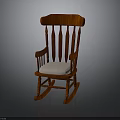 Wooden Rocking Chair With Upholstered White Seat Armrests And Spindle Back Design