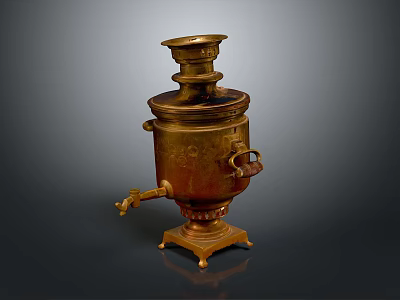 Traditional Brass Samovar Vintage Household Decorative Tea Brewing Vessel with Ornate Design 3d model