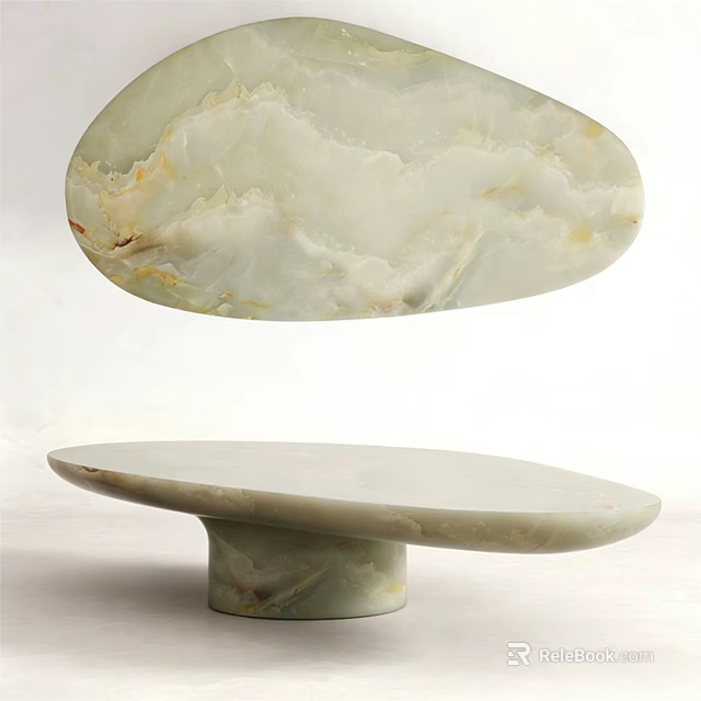 Light Veined Marble Coffee Table With Oval Top And Cylindrical Base 3d model 