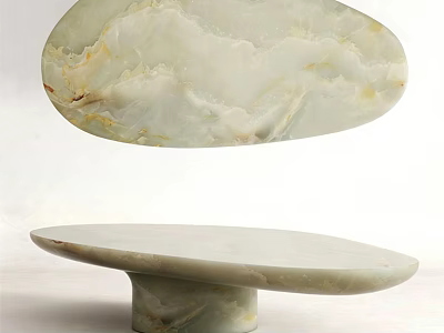 Light Veined Marble Coffee Table With Oval Top And Cylindrical Base 3d model