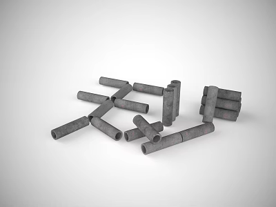 Abstract Arrangement Of Gray Cylindrical Pipes Scattered On White Background 3d model