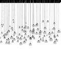 Elegant Spherical Silver Chandelier Hanging with Thin Wires Against Gray Background
