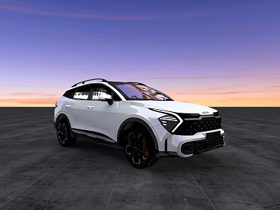Modern White SUV With Sleek Exterior Design And Sunset Sky Background 3d model