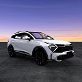 Modern White SUV With Sleek Exterior Design And Sunset Sky Background