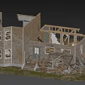 Collapsed House Model With Wooden Structure Debris Damaged Walls And Wreckage
