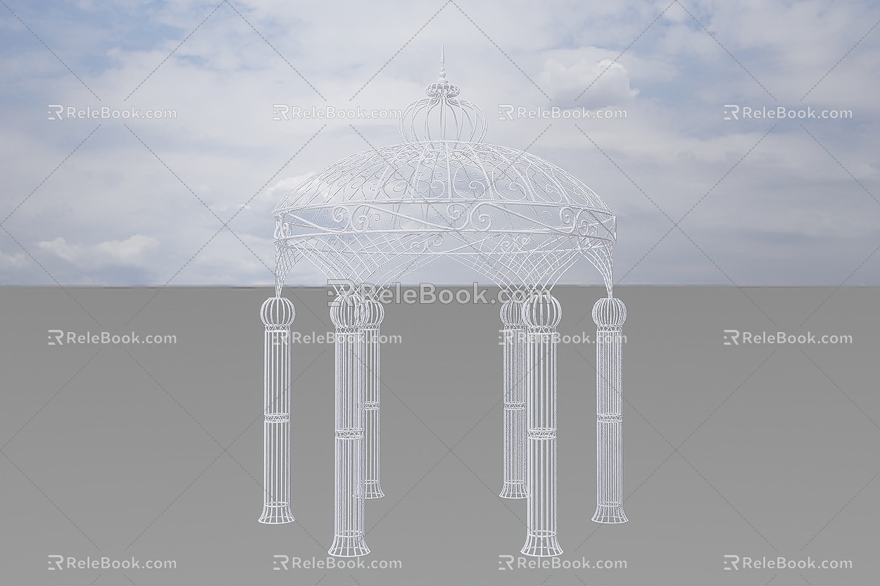 Wedding Props Princess Pavilion Iron Arch Wedding Flower Pavilion Wedding Props Six Pillars Happy Pavilion Ritual Pavilion 3d model