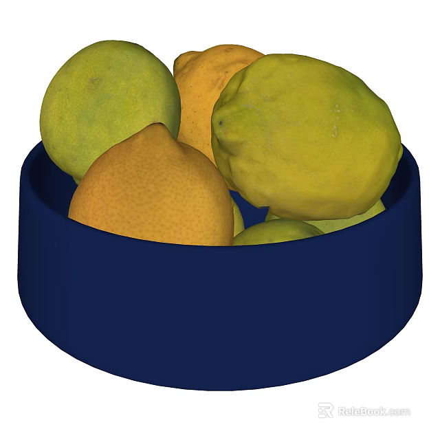 Fresh Citrus Fruits Including Lemons And Oranges In Blue Bowl 3d model 