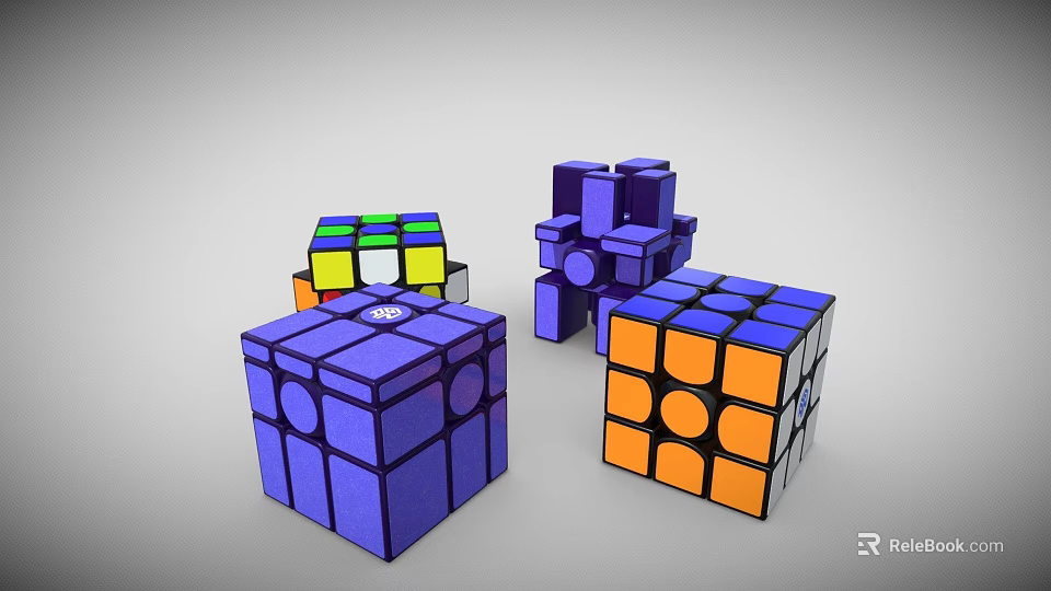 Colorful Rubik's Cubes Display With Unique Designs Different Shapes And Bright Hues 3d model 