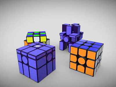 Colorful Rubik's Cubes Display With Unique Designs Different Shapes And Bright Hues 3d model