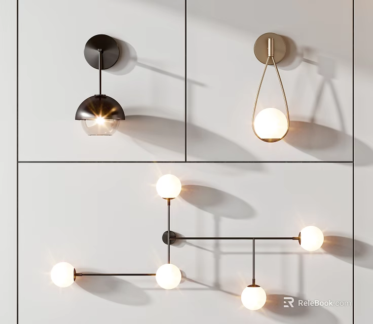 Stylish Modern Wall Lamps With Spherical Bulbs Metal Base And Sleek Design 3d model 