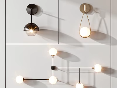 Stylish Modern Wall Lamps With Spherical Bulbs Metal Base And Sleek Design 3d model
