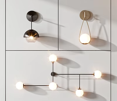 Stylish Modern Wall Lamps With Spherical Bulbs Metal Base And Sleek Design 3d model