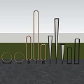 Modern Outdoor Lights In Various Shapes Arranged Near Greenery And Evening Sky