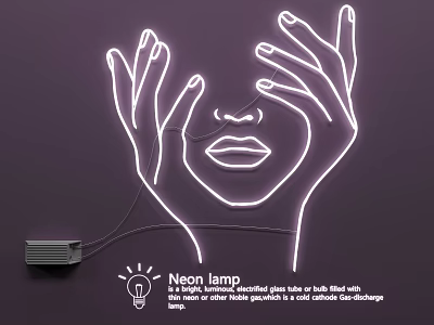 Modern Neon Lamp Design With Glowing Hand And Face Outline For Interior Decoration 3d model