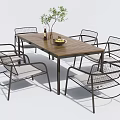 Modern Outdoor Table and Chair Set with Metal Frame Wooden Tabletop Umbrella and Green Plants