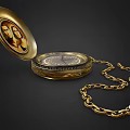 Vintage Gold Pocket Watch with Portrait Inside Dial and Chain