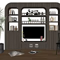Modern Wooden TV Stand With Storage Shelves Flat Screen TV Decor Books And Potted Plants
