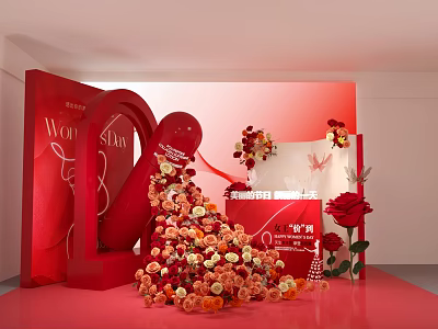 Red Themed Live Stream Wow Show Goddess Festival Rose Flower Stack 3d model