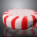 Shiny Round Red And White Striped Peppermint Candy On Black Background