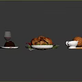 Roast Chicken Dish Served With Brussels Sprouts Sauce Dessert And Wine Glass On Table