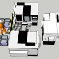 Large Industrial Manufacturing Equipment With Safety Guardrail And Worker Operating Pallets