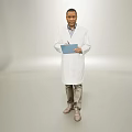 Man In White Lab Coat Holding Blue Folder Against Gray Background 3d model