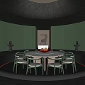 Private Dining Box Interior With Round Table Green Walls Chairs And Ambient Lighting