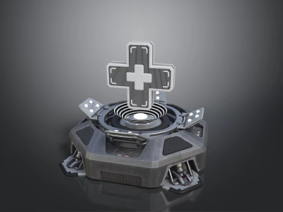 Scenic Natural Landscape With Futuristic Tech Device And Cross Symbol Design 3d model