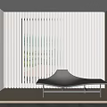 Minimalist Interior Space Featuring Curved Black Bench White Vertical Blinds Wooden Floor And Light Walls