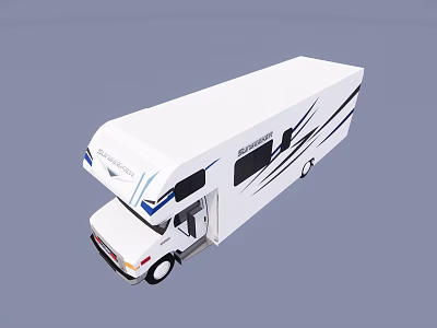 Modern White Bus With Blue Stripes And Spacious Interior For Comfortable Rides 3d model