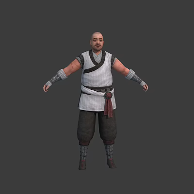 Male Character In Traditional White Top Black Belt Brown Pants With Wrist Guards 3d model