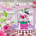 Vibrant Shopping Mall Photo Check in Spot Featuring Pink Cartoon Character Balloons And Hearts