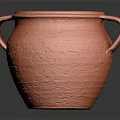 Orange Clay Pot Featuring Two Handles Textured Surface and Black Interior Reflective Base 3d model