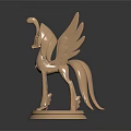 Golden Winged Mythical Horse Sculpture With Intricate Carvings And Circular Reflective Base