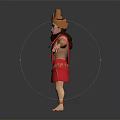 Mythical Bearded Character In Red Outfit With Golden Headdress Standing Arms Outstretched