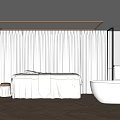 Modern Beauty Salon Treatment Room With White Curtains Beauty Bed Bathtub And Lighting Strips