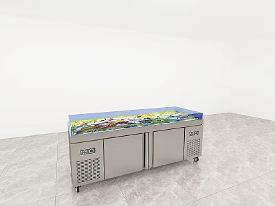 Stainless Steel Double Door Refrigerator Freezer With Colorful Top Countertop 3d model