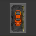 Orange Modified Sports Car Featuring Rear Spoiler Body Decals On Asphalt With Yellow Lines