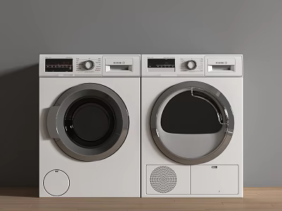 Modern White Front Loading Washing Machines With Control Panels Side By Side 3d model