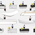Various Modern Reception Desk Designs With Receptionists Plants And Marble Tops