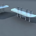 Modern Architectural Canopy With Glass Curtain Walls And Supporting Columns Against Blue Sky