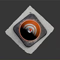 Orange And White Striped Traffic Cone With Black Base And Worn Texture On Gray Background