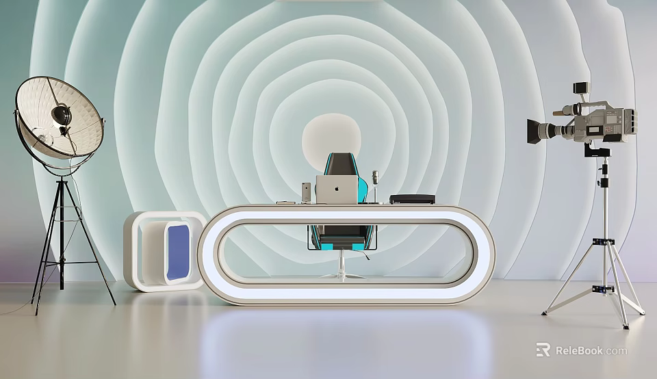Futuristic Display Setup With Circular Light Backdrop And Illuminated Console Table 3d model 