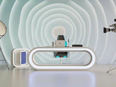 Futuristic Display Setup With Circular Light Backdrop And Illuminated Console Table 3d model