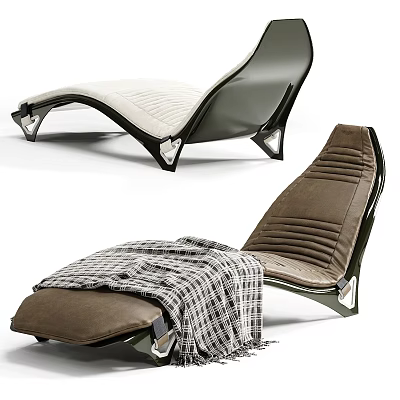 Modern White and Brown Lounge Chairs With Metal Frame and Plaid Blanket 3d model