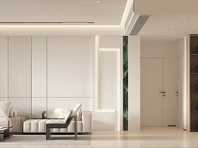 Modern Minimalist Living Dining Room Interior With White Walls Sofa And Green Plant Decor 3d model