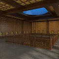 Religious Faith Worship Hall Interior With Wooden Structure Lattice Windows And Central Platform
