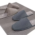 Four Pairs Of Comfortable Home Slippers Light And Dark Gray Soft Fabric On Woven Mat