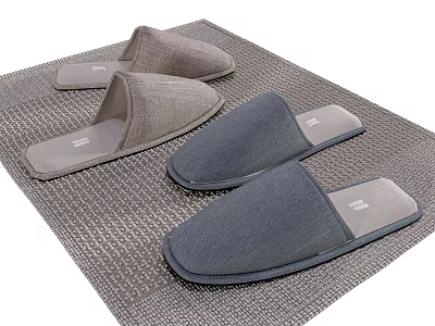 Four Pairs Of Comfortable Home Slippers Light And Dark Gray Soft Fabric On Woven Mat 3d model
