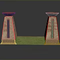 Symmetric Stone Architectural Structure With Copper Bowl Tops And Central Steps